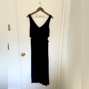 All Saints Medium Black Maxi Side Cutout Dress Ruffle Sleeveless V-Neck Long